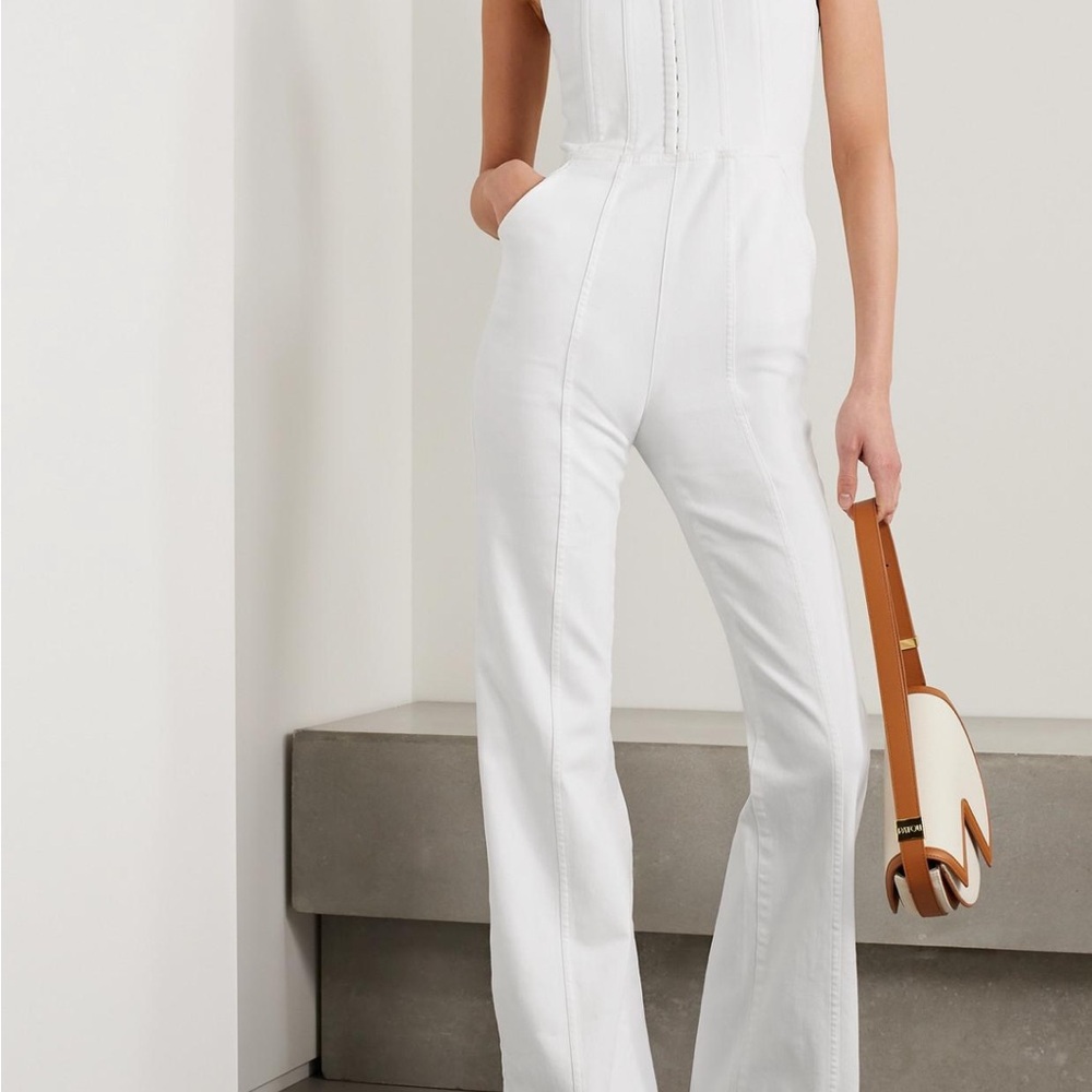 Alice + Olivia Chels Corset Denim Jumpsuit Jean White 25